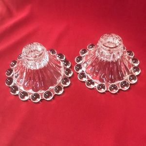 Pr of‎ Vintage Anchor Hocking Berwick aka Boopie Clear Taper Candle Holders